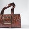 Handmade brown embossed calfskin leather handbag