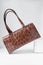 Handmade brown embossed calfskin leather handbag