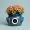 Handmade Ceramic Camera With Orange Flowers - Retro Futurism Design