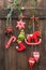 Handmade christmas decoration over rustic wooden background