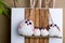 Handmade Christmas Novelty Family Of Four Owls Ornament Decoration Wall Or Door Hanger On Wooden Background Handcrafted From Fill