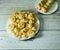 Handmade cream-colored marshmallows on a white plate