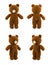 Handmade crochet brown bear doll on white background, four side