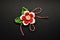 Handmade crocheted flower with red and white string, known as Martisor.