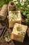 Handmade cubes of chamomile soap made of fresh ingredients