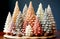 handmade decorative Christmas trees for home decoration for winter holidays. Home crafts concept. Christmas background with