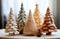 handmade decorative Christmas trees for home decoration for winter holidays. Home crafts concept. Christmas background with