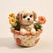 Handmade Dog Figurine In Flower Pot - Casey Weldon Style