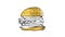 Handmade doodle drawing animation hamburger. Cartoon fast food burger