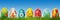 Handmade Easter eggs on grass. Panorama, banner.