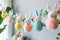 Handmade easter garland with bunnies and easter eggs