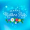 Handmade elegant inscription Happy Mother`s Day on blurred blue sky background with wildflowers.Vector illustration