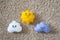 Handmade felt toys on the beige carpet. Colorful educational toys. Baby acquaintance with different emotions and feelings.