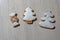 Handmade festive gingerbread cookies in the form of stars, sweets, staves, Christmas trees.