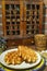 Handmade fresh belgian waffles on rural background