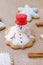 Handmade gingerbread like melting snowman on the baking paper