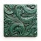 Handmade Green Ceramic Tile With Swirl Patterns - Sculptural Engraving Style
