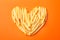 Handmade heart with tasty french fries on background, top view