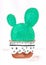 Handmade illustration of cactus bunny ears in a detailed flowerpot