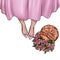 Handmade Illustration of girl shoes and basket of fresh roses