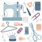 Handmade Kit Icons Set: sewing machine, scissors, thread, needles