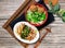 Handmade Lion Head Noodle Set Exclusive Meal served in a bowl isolated on table top view of taiwanese food