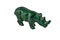 Handmade malachite rhinoceros. Located on a white background. African toys and souvenirs from ornamental stone.