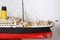 Handmade model of Titanic. Beautiful Handmade model of Titanic isolated on white background