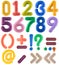 Handmade multicolor number set with punctuation marks from felt