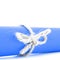 Handmade natural string knot tied on blue paper tube isolated