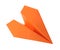 Handmade orange paper plane isolated