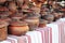 Handmade pottery. Traditional Ceramic Jugs. Handmade Ceramic Pottery with Ceramic Pots and Clay Plates.
