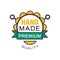 Handmade premium quality logo template, retro needlework craft badge, handicraft element vector illustration