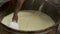 Handmade process production mozzarella cheese making manually cheese factory dairy food traditional mozzarella craft