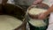Handmade process production mozzarella cheese making manually cheese factory dairy food traditional mozzarella craft