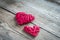 Handmade retro hearts on the wooden background