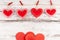 Handmade Sewed Pillow Hearts Row Border with Red Pins on Jute Rope