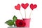 Handmade skewers with cloth hearts and beautiful red rose