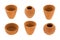 Handmade small round unglazed clay pots in different size, type,