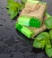 Handmade soap green with mint leaves