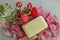 Handmade soap with rose petals, medicinal chamomile and aromatic oil