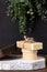 Handmade soap on wood podium on wooden background