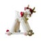 Handmade soft toy isolated deer on a wooden trolley with wheels