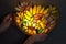 Handmade stained glass lamp with colorful sunflowers