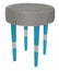 Handmade stool in blue white stripes with black and white patter