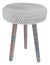 Handmade stool in gray with blue pattern with white material.