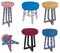 Handmade stool wooden multicolored patterns. Multicolor seats of