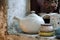 Handmade teapot and cups ceramic porcelain set