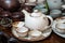 Handmade teapot and cups ceramic porcelain set