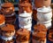 Handmade terracotta containers used in Mediterranean cuisine